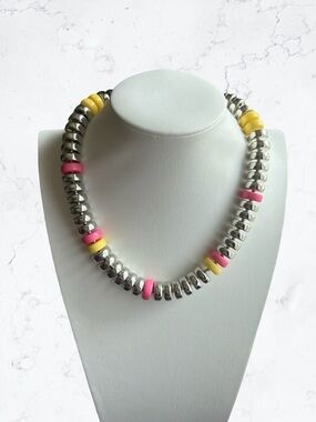 Laundry By Shelli Segal Silver Bead Necklace with Pink and Yellow Discs